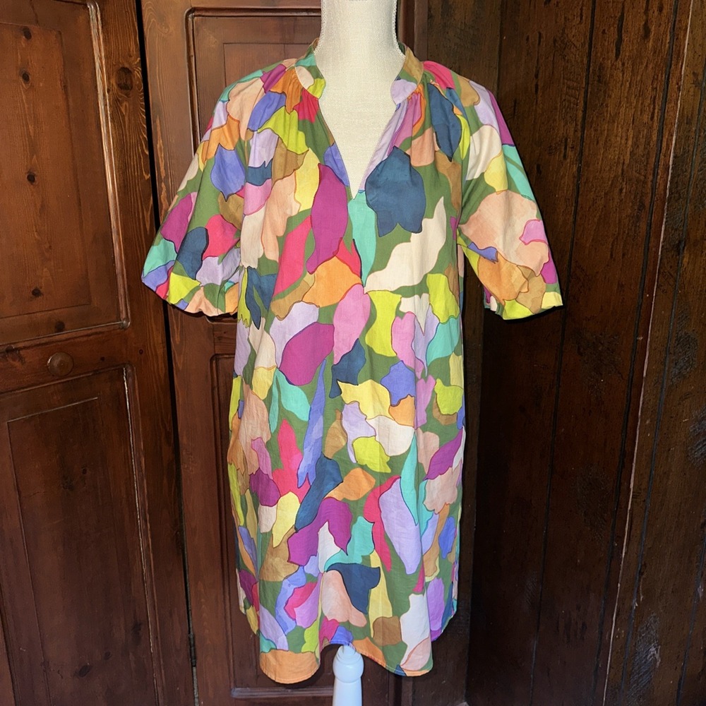 THML Floral Mini  Dress Women's Medium Bodice Puff Sleeve Cotton Pockets EUC